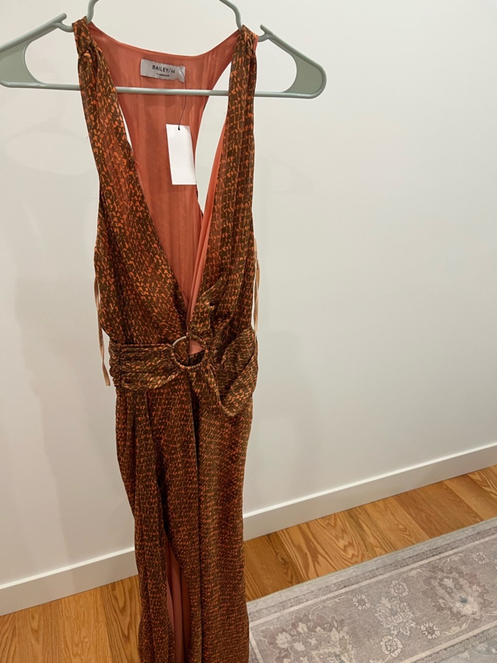 Bailey 44 Copper Satin Halter Wrap Midi Dress with Ring Detail - Picture 3 of 3